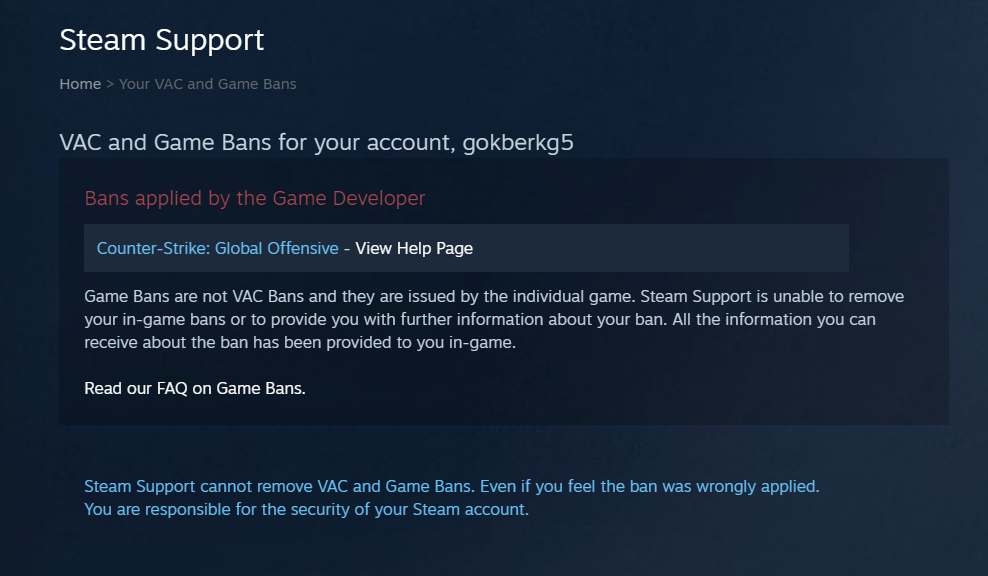 STEAM Game and VAC ban